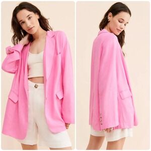 Urban Outfitters Womens Pink Linen Blend Kayla Oversized Boyfriend Blazer Size M